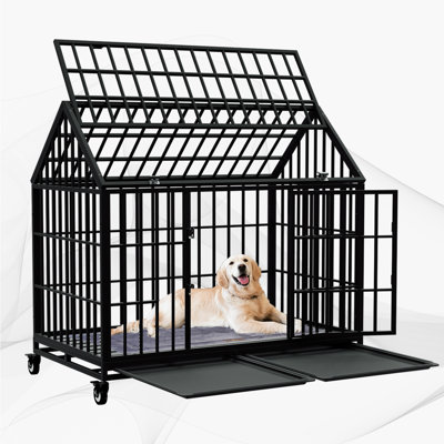 Archie Oscar 54 48 Inch Heavy Duty Dog Crate Large Dog Cage Strong Metal Dog Kennels And Crates For Large Dogs Top Open With Wheels 2 Removable Trays Reviews Wayfair